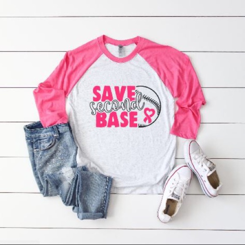 Save Second Base Breast Cancer Baseball Tee